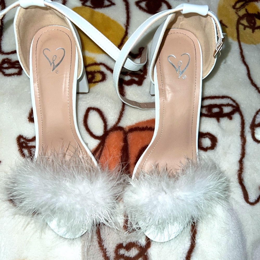 Windsor white fluff heels